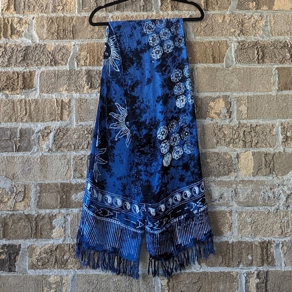 Active Wear Hawaii Boho Blue Tie Dye Long Rectangular Scarf Wrap Celestial Peace - Picture 1 of 7